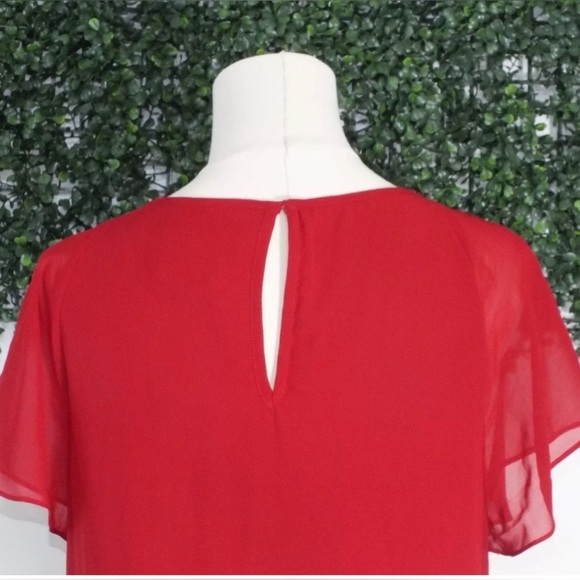Adrianna Papell Red Chiffon Ruffle-Front Shift Dress Size Medium - Picture 5 of 12